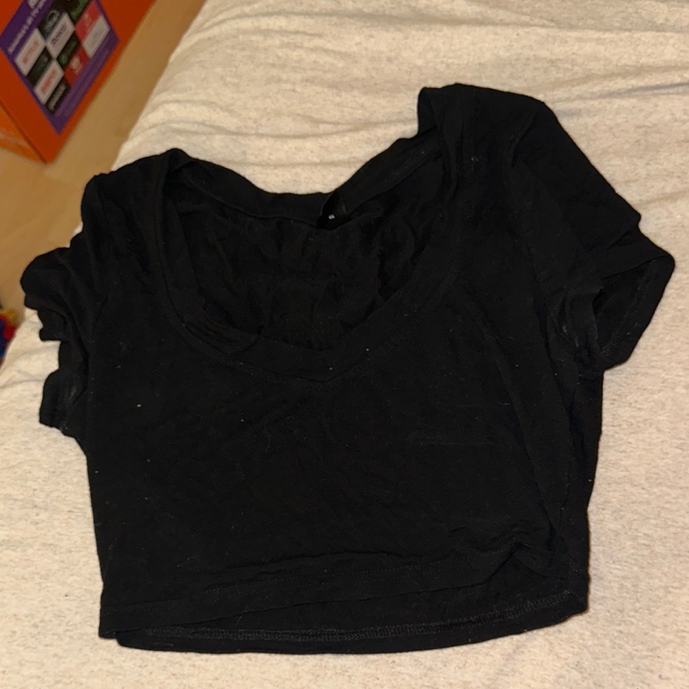 SHEIN Black Fitted Crop T-Shirt Short Sleeve